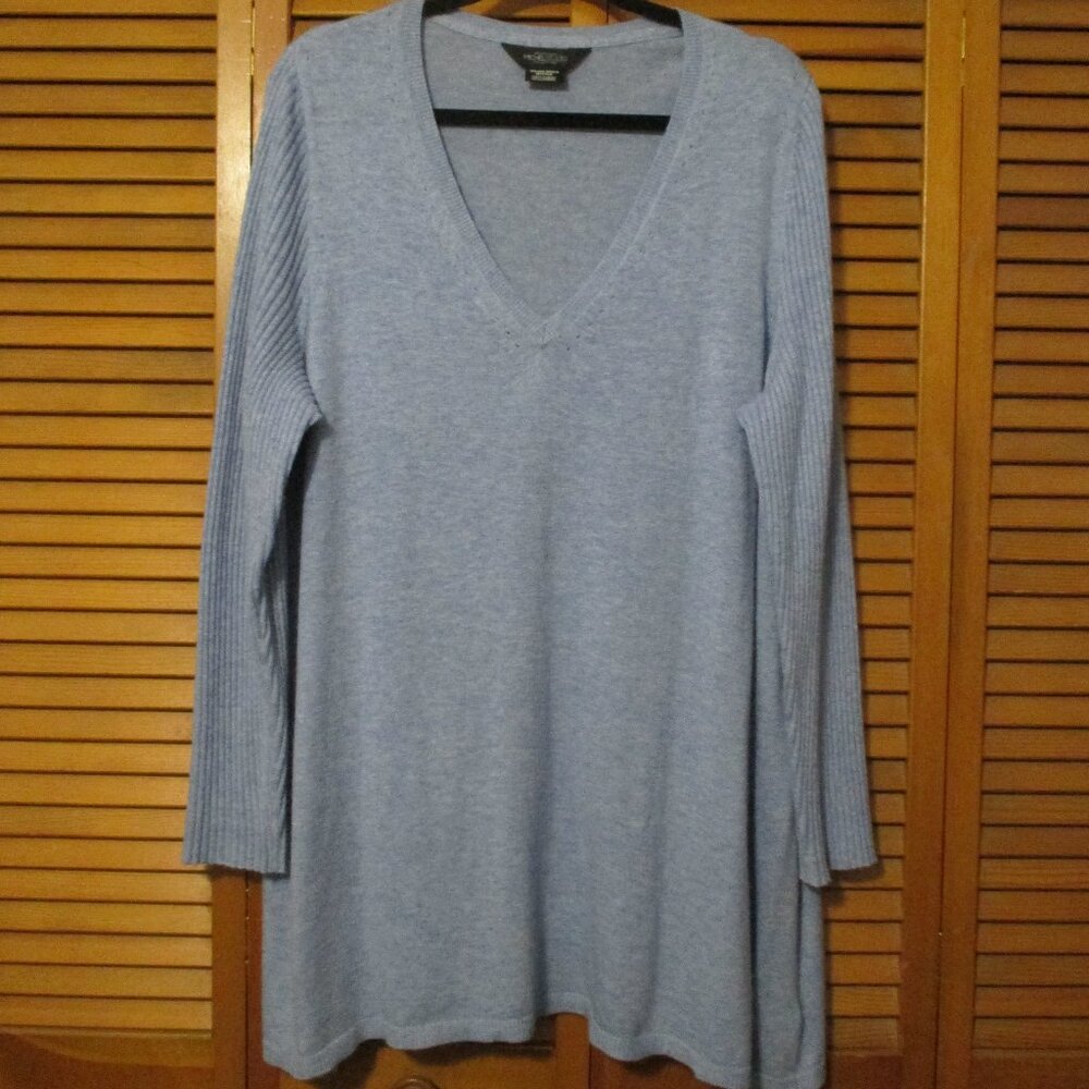 Michel Studio sweater V neck soft lightweight light blue tunic size 3x